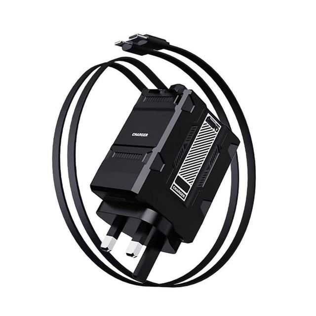 120W Dual-Port Fast Charger with Retractable Cables for All Smartphones, Tablets, & Laptops, Wall Quick Charge Adapter