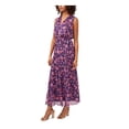 thumbnail image 3 of MSK Womens Purple Smocked Ruffled Sheer Lined Pullover Tiered Floral Sleeveless Tie Neck Maxi Fit + Flare Dress L, 3 of 4