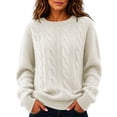thumbnail image 2 of yillto Womens Cable Knit Sweater Top Long Sleeve Crewneck Pullover Warm Fall Winter Loose Sweaters Tops, 2 of 7