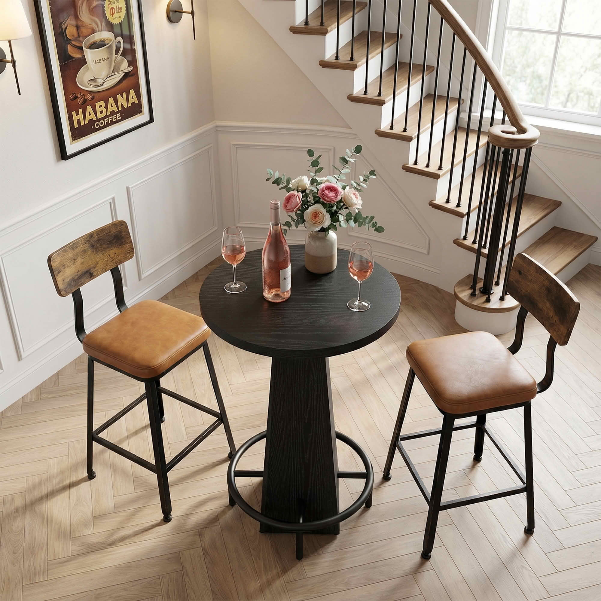 MAYEERTY 23.7" Round Cocktail Pub Table, Space-Saving Modern Rustic Table for Home Bar & Office Lounge, Anti-Wobble Stable Design