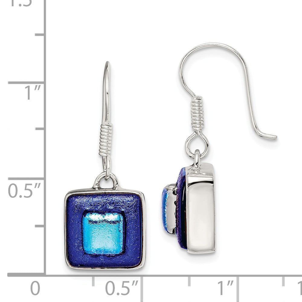 925 Sterling Silver Blue Dichroic Glass Threader Earrings 