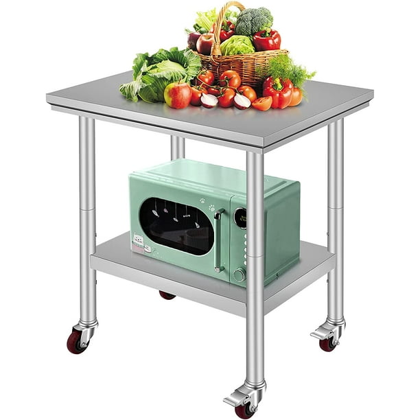 VEVOR Stainless Steel Work Table with Wheels 24 x 30 Prep Table with casters Heavy Duty Work Table for Commercial Kitchen Restaurant Business (24 x 30 x 32 Inch) VEVOR 24 x 30 x 32 Inch mesa de trabajo con cuatro ruedas