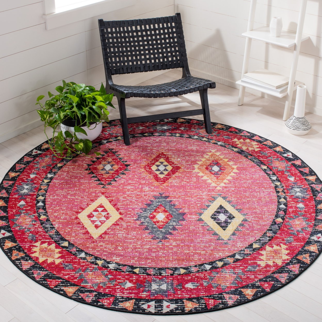 SAFAVIEH Montage Andreas Geometric Indoor/Outdoor Area Rug, Pink/Black, 9' x 12'
