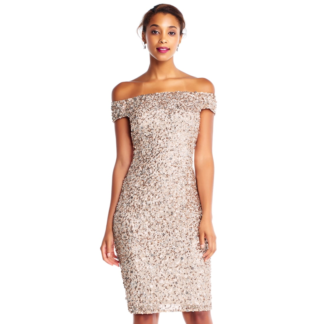 adrianna papell gold beaded dress