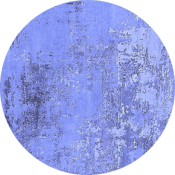 Ahgly Company Machine Washable Indoor Round Oriental Blue Industrial Area Rugs, 6' Round