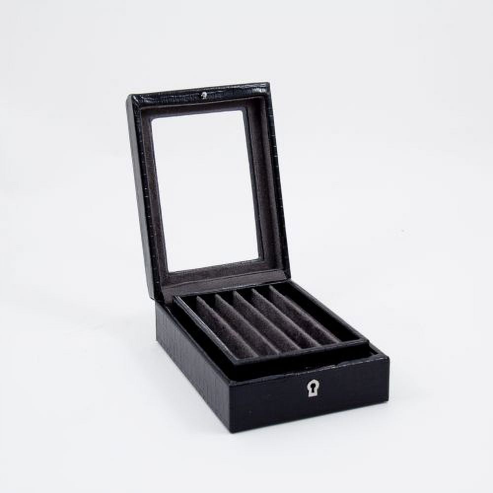 Bey-Berk International BB580BLK Black Croco Leather 2 Level - 11 Pen Case with Glass Top & Key Lock
