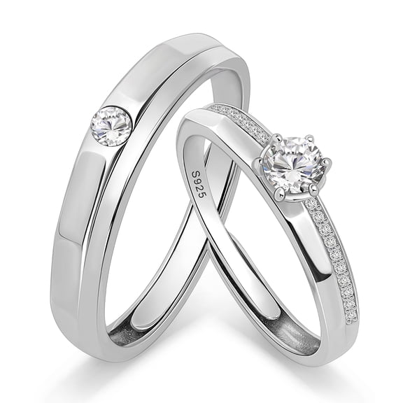 Meissa His and Hers Ring Set with Bezel-Set Accent Band and Elegant Solitaire Women’s Ring, Timeless Matching Jewelry for Couples