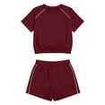 thumbnail image 4 of Likimi 2 Piece Sets For Women Solid Color Summer Short Sleeve Crew Neck Top With Shorts Comfortable Soft Outfit Set Red Size Xl, 4 of 5