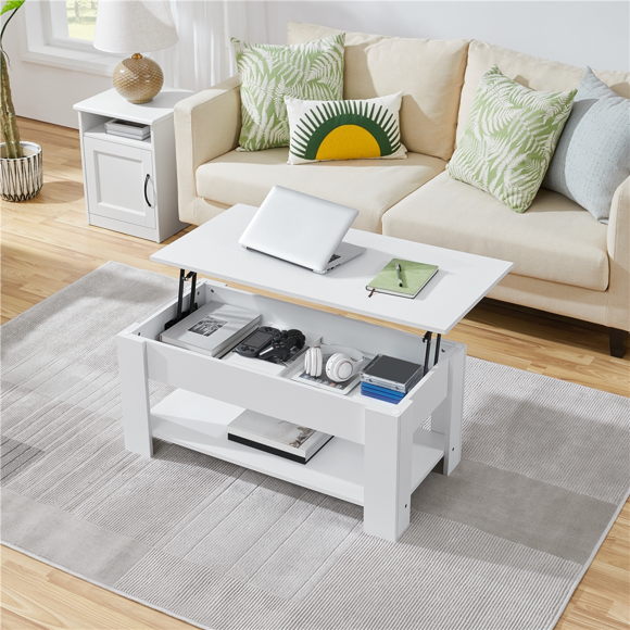 Yaheetech Modern Lift Top Coffee Table w/Hidden Compartment & Storage For Living Room, White