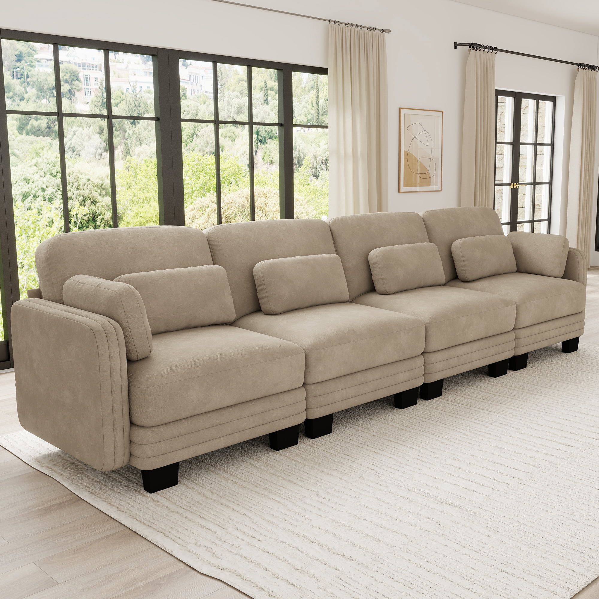 130" Tufted Modern Modular Sectional 4 Seater Sofa Couch with 6 Pillows