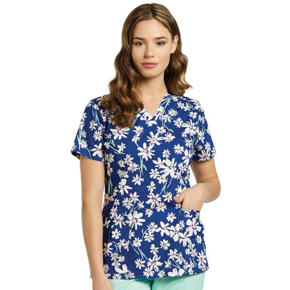 Allure by White Cross Women's V-Neck Floral Print Scrub Top