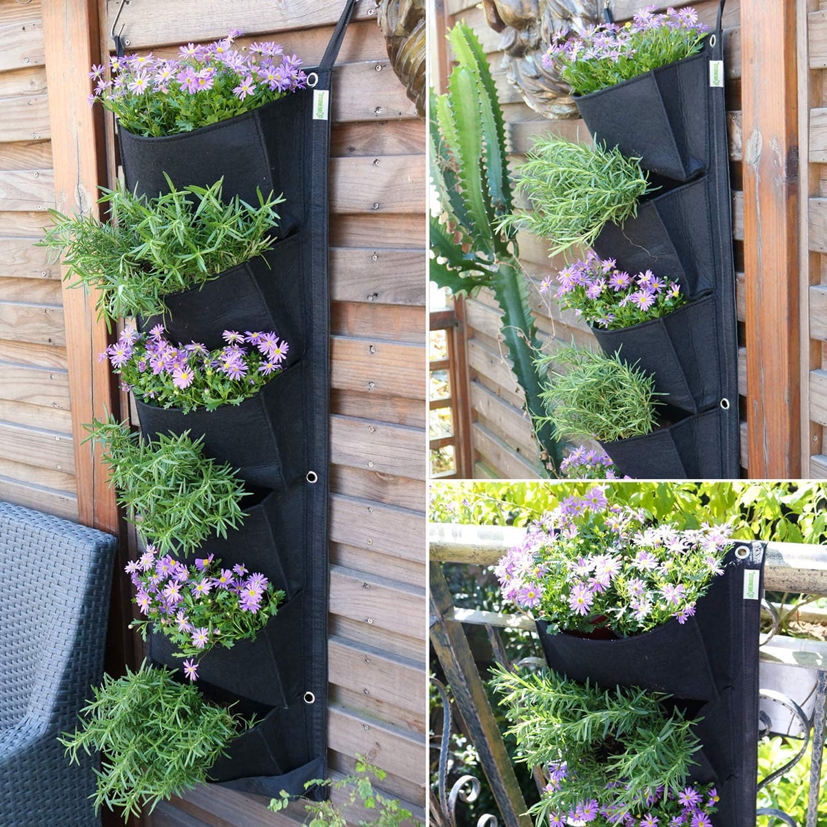 Kepooman Vertical Waterproof Hanging Garden Planter with 6 Felt Pockets, Black Kepooman Vertical Waterproof Hanging Garden Planter with 6 Felt Pockets, Black