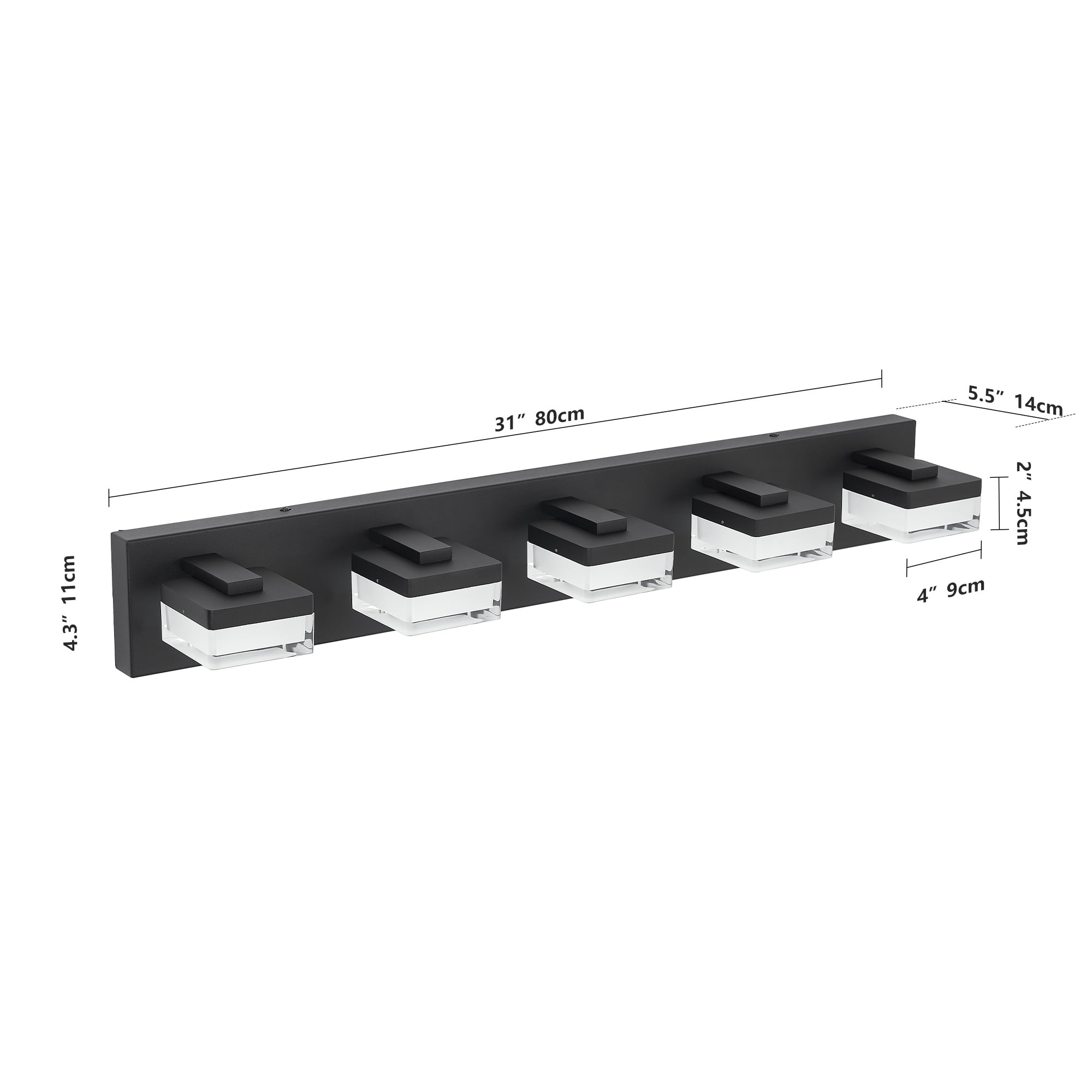 5 Light LED Modern Bathroom Lighting Fixtures Over Mirror 31.5in Dimmable Bathroom Vanity Light Fixture Matte Black