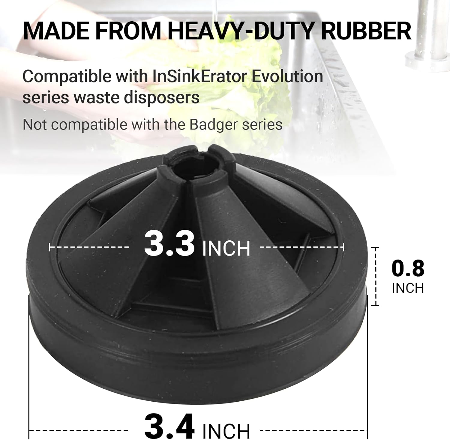4 Piece Black Rubber Sink Stopper Garbage Disposal Splash Guard Set Compatible With InSinkErator