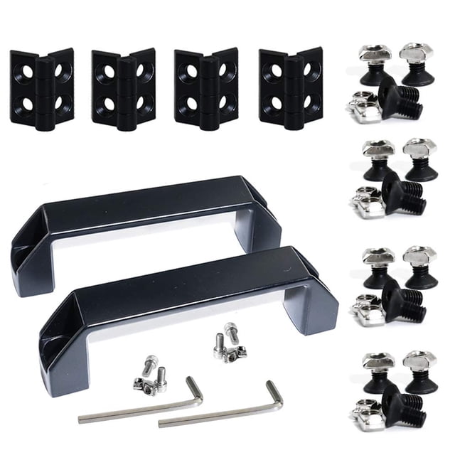 Kootans 2 Juegos De Manija De Puerta Y Bisagras De Marco De La Serie 2020, Kit De Instalación Para Perfil De Extrusión De Aluminio De 20 X 20, Ranura De 6 Mm, 4 Bisagras De Aleación De Zinc, 2 Manijas