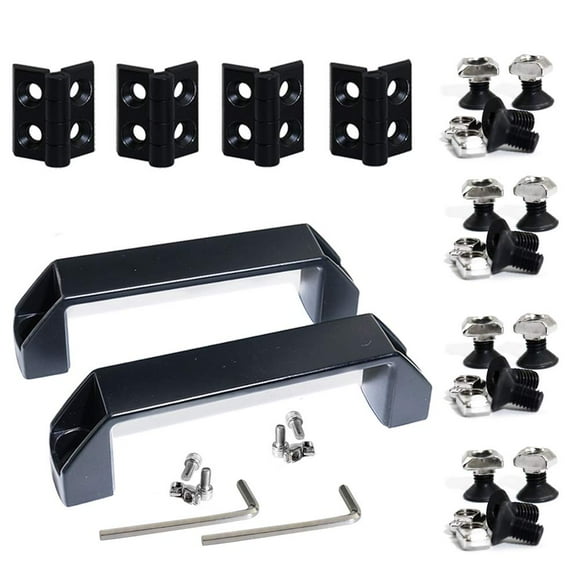 Kootans 2 Juegos De Manija De Puerta Y Bisagras De Marco De La Serie 2020, Kit De Instalación Para Perfil De Extrusión De Aluminio De 20 X 20, Ranura De 6 Mm, 4 Bisagras De Aleación De Zinc, 2 Manijas