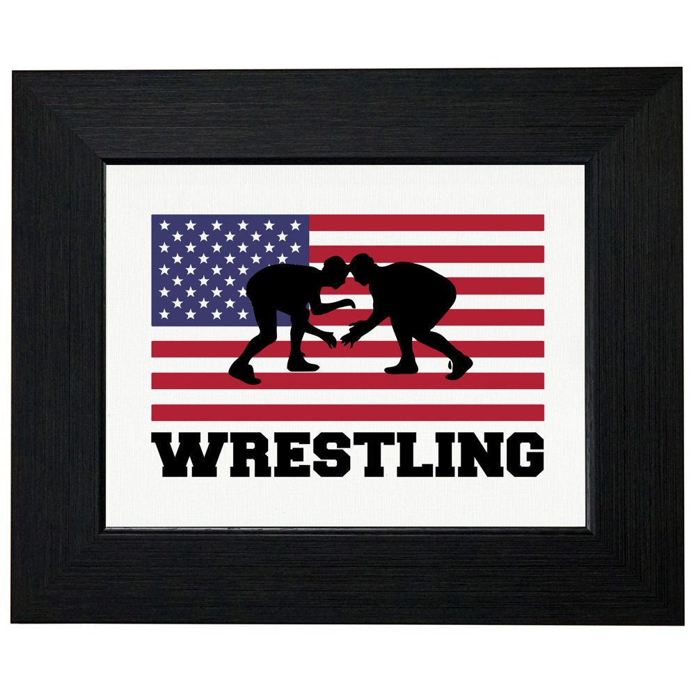 USA Olympic Wrestling Flag Silhouette Framed Print Poster Wall or Desk Mount Options
