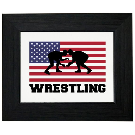 USA Olympic - Wrestling - Flag - Silhouette Framed Print Poster Wall or Desk Mount Options