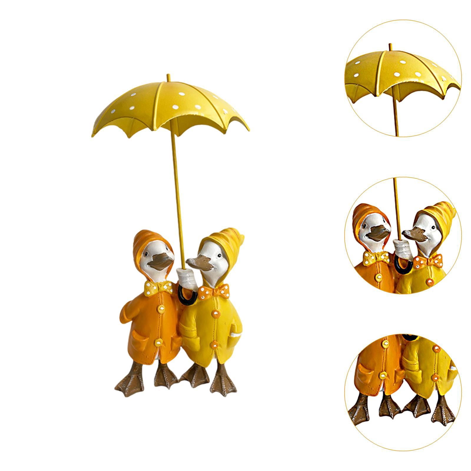 simhoa Duck Holding Umbrella Statue Garden Decor Centerpiece Creative, Resin Figurine Animal Sculpture for Yard, Lawn Garden Outdoor Double Duck