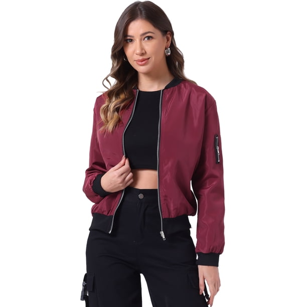 Abrigo rompevientos Allegra K para mujer con cremallera Vino rojo S
