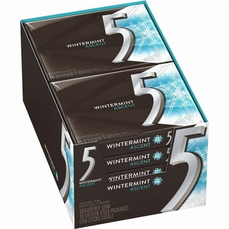 Wrigley’s 5 Gum Wintermint Ascent Sugar-Free Chewing Gum, 10 Packs, 15 Sticks Each (150 Total)