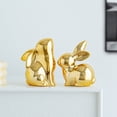 thumbnail image 2 of Ceramic Bunny Figurine Pair Pink Rabbit Ornament for Living Room, Pair of Cute Ceramic Bunny Figurines, Elegant Decor for Living Room Study Shelf, Housewarming Opening Gift, Gold, 2 of 8
