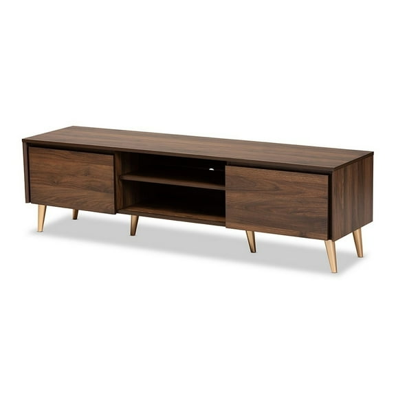 Baxton Studio Landen Mid-Century Modern Walnut Brown and Gold Finished Wood TV Stand