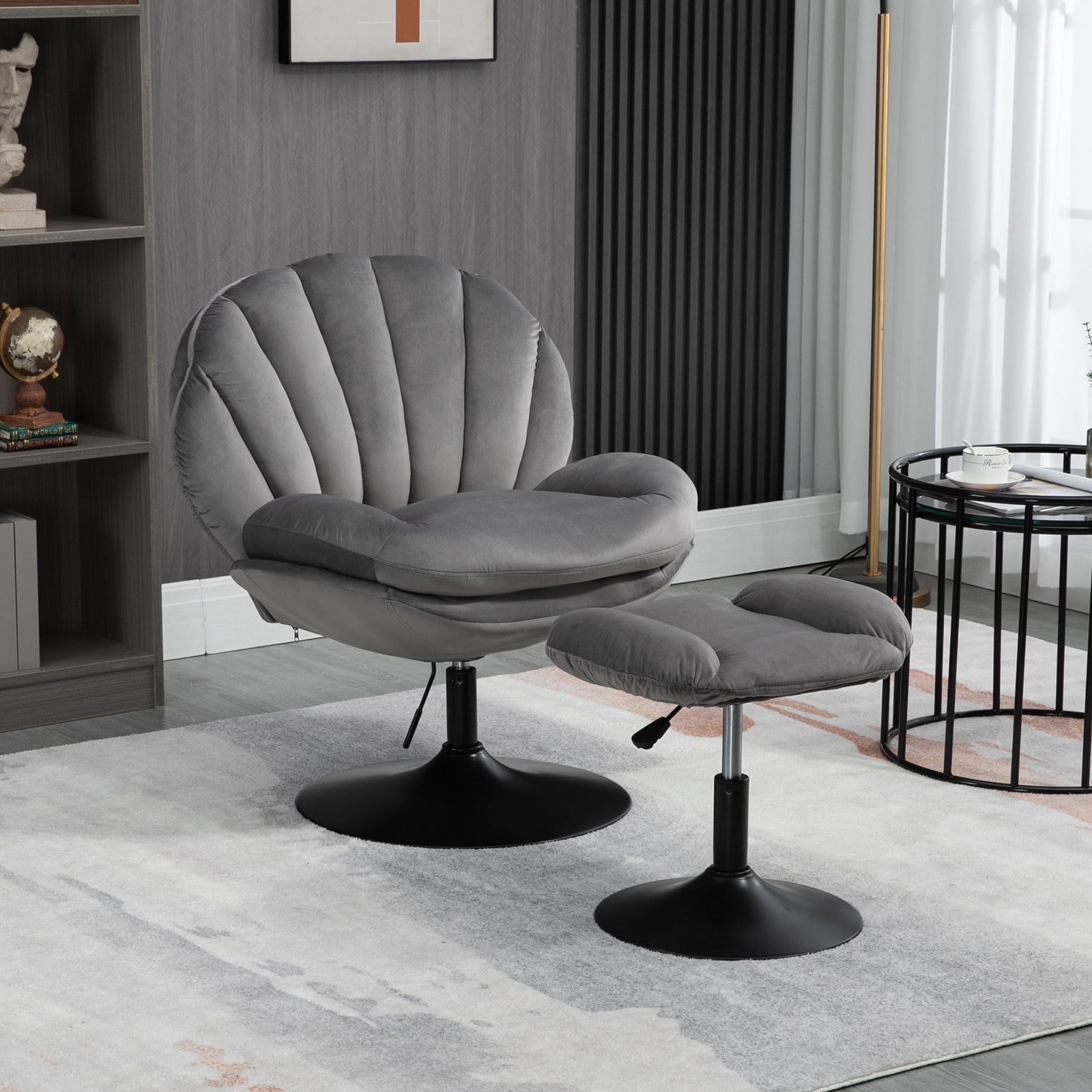 Yardi Yard Modern Swivel Upholstered Accent Chair and Ottoman, Adjustable Seat Height Velvet Office Chair Gray Yardi Yard Modern Swivel Upholstered Accent Chair and Ottoman, Adjustable Seat Height Velvet Office Chair Gray
