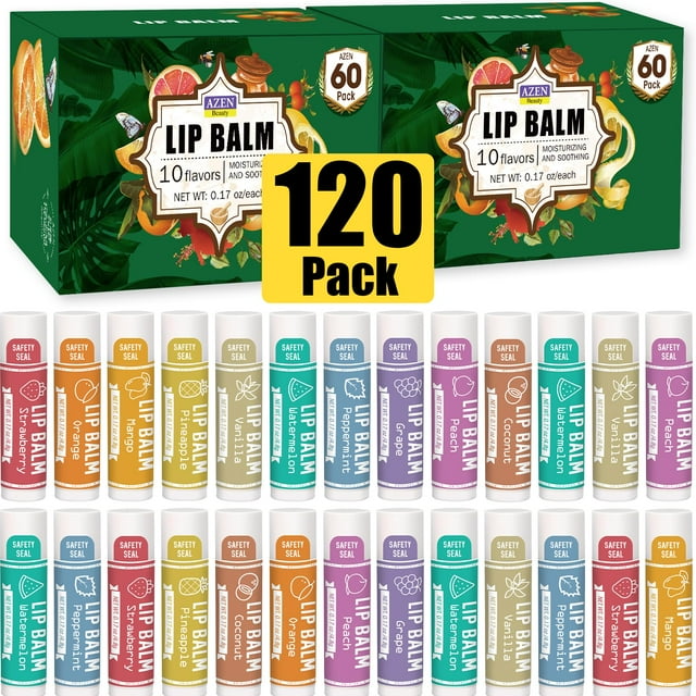 Bálsamo labial AZEN, paquete de 120 unidades, 10 sabores naturales, regalo de Navidad