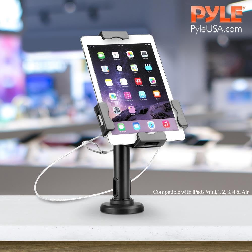 PYLE PSPADLK8 - Universal Tamper-Proof Anti-Theft iPad Tablet Kiosk Stand Holder for Public Display with Cable Management, Fits Virtually All Tablets 7.9 – 10.1”