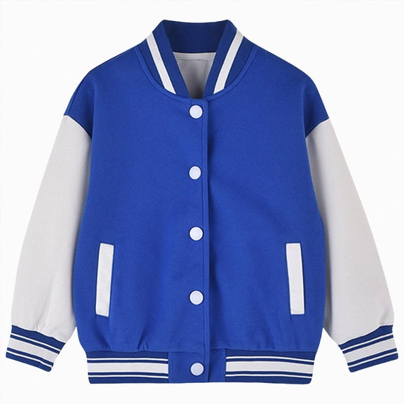 Linfrsh Kids Varsity Baseball Jacket Girls Boys Lightweight Cardigan Sweats Varsity Sport Team Uniforms School Coat with Pocket (Blue,13-14 Years)