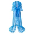 thumbnail image 5 of BYHONG Women Fashion Robe Long Lingerie Nightgown Bathrobe Sleepwear Bridal Robe Lace Lingerie Women's Underwear Blue One Size, 5 of 6