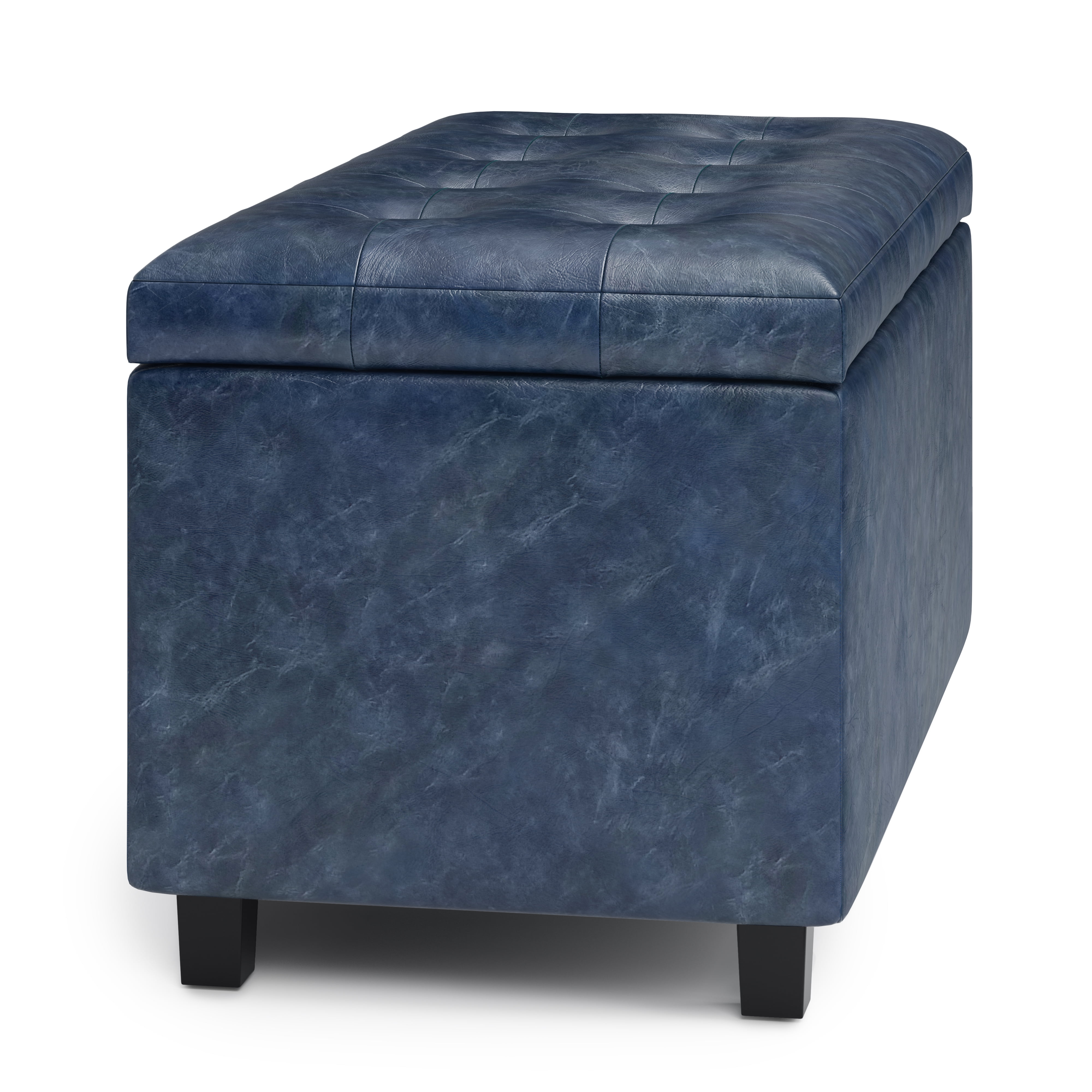 Cosmopolitan 34 in.W Contemporary Storage Ottoman in Denim Blue Faux Leather