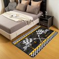thumbnail image 3 of Erosebridal Racing Car Area Rug 3x5,Boys Race Car Non Slip Rug,Black and White Geometric Plaid Grid Carpet,Ocher Yellow Neon Lights 3D Flag Indoor Floor Mat for Kitchen Dining Room Under Table, 3 of 6