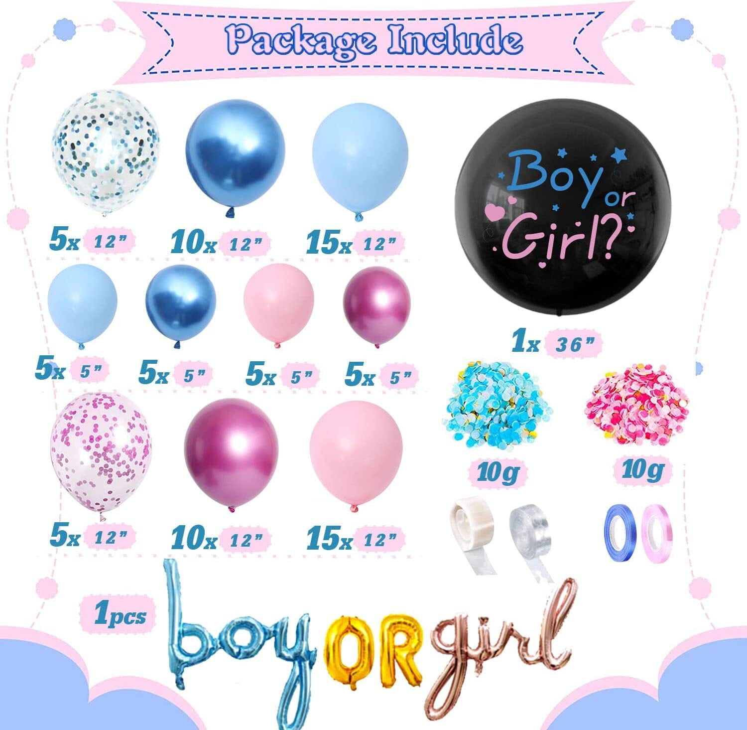 YANSION Gender Reveal Party Supplies Baby Gender Reveal Decorations Kit  with 36'' Gender Reveal Balloon, Pink and Blue Balloons, Boy or Girl Gender  Reveal Baby Shower Party 