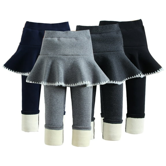 Esaierr Kids Toddler Winter Leggings for Girls 1-7Y Baby Fall Winter Stretch Pants with Ruffle Tutu Skirt Fleece Lined Warm Thick Pantskirt Pants Tights