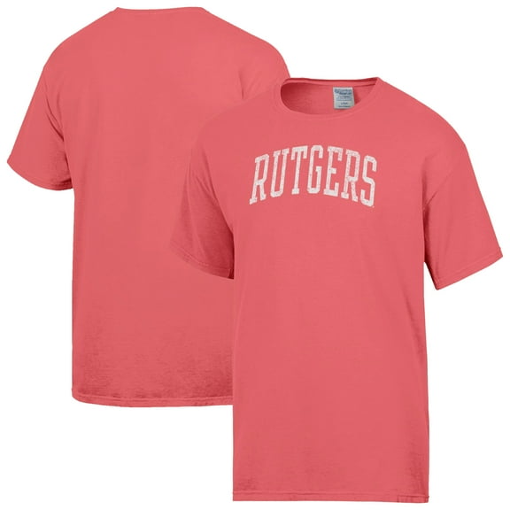 Men's-ComfortWash Pink Rutgers Scarlet Knights Distressed Arch T-Shirt