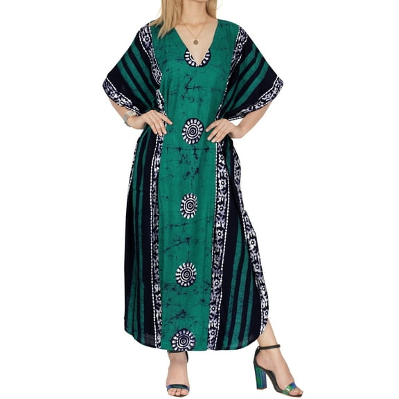 HAPPY BAY Women's Summer Nightgown Batik Caftan for Womens Sleepwear Long House Kaftan Loungewear Dashiki Dress for Women 2X-3X Forest, Tiny Suns
