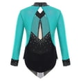thumbnail image 4 of ranrann Kids Girls Long Sleeve Ballet Leotards Dance Unitards Tumbling Color Block Rhinestone Blue Green 8, 4 of 7