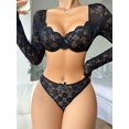 thumbnail image 5 of Hot Floral Pattern Mesh Lingerie Set, Semi-sheer Bow Decor Bra Top & Thong, Women's Lingerie & Underwear, 5 of 5
