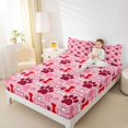 thumbnail image 2 of Manfei Dog Paw Print Fitted Sheet Full, Cute Cartoon Bone Bed Set, Rose Red, 3pcs, 1 Fitted Sheet and 2 Pillowcases, 2 of 6