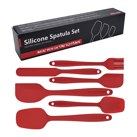 6-Piece Silicone Spatula Set, Food Grade Rubber Spatula for Nonstick Cookware, Heat Resistant Up to 600°F, Strong Ergonomic Handle Kitchen Utensil Set in Red