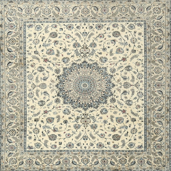 Ahgly Company Indoor Square Traditional Sage Green Medallion Area Rugs, 7' Square