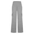 thumbnail image 4 of Spring Savings Womens Pants Oversized Straight Leg Slacks Slim Fit Flared Trousers Pockets Pants Elasticated Solid Color Slacks Plus Size Trousers Wide Leg Pants Bell-Bottomed Slacks, 4 of 7