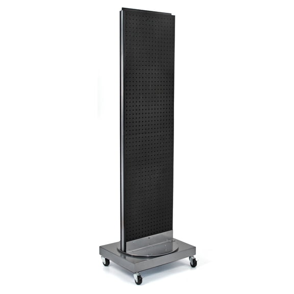 Two-Sided Pegboard Floor Display on Revolving Wheeled Base. Spinner Rack Stand. Panel Size: 16"W x 60"H
