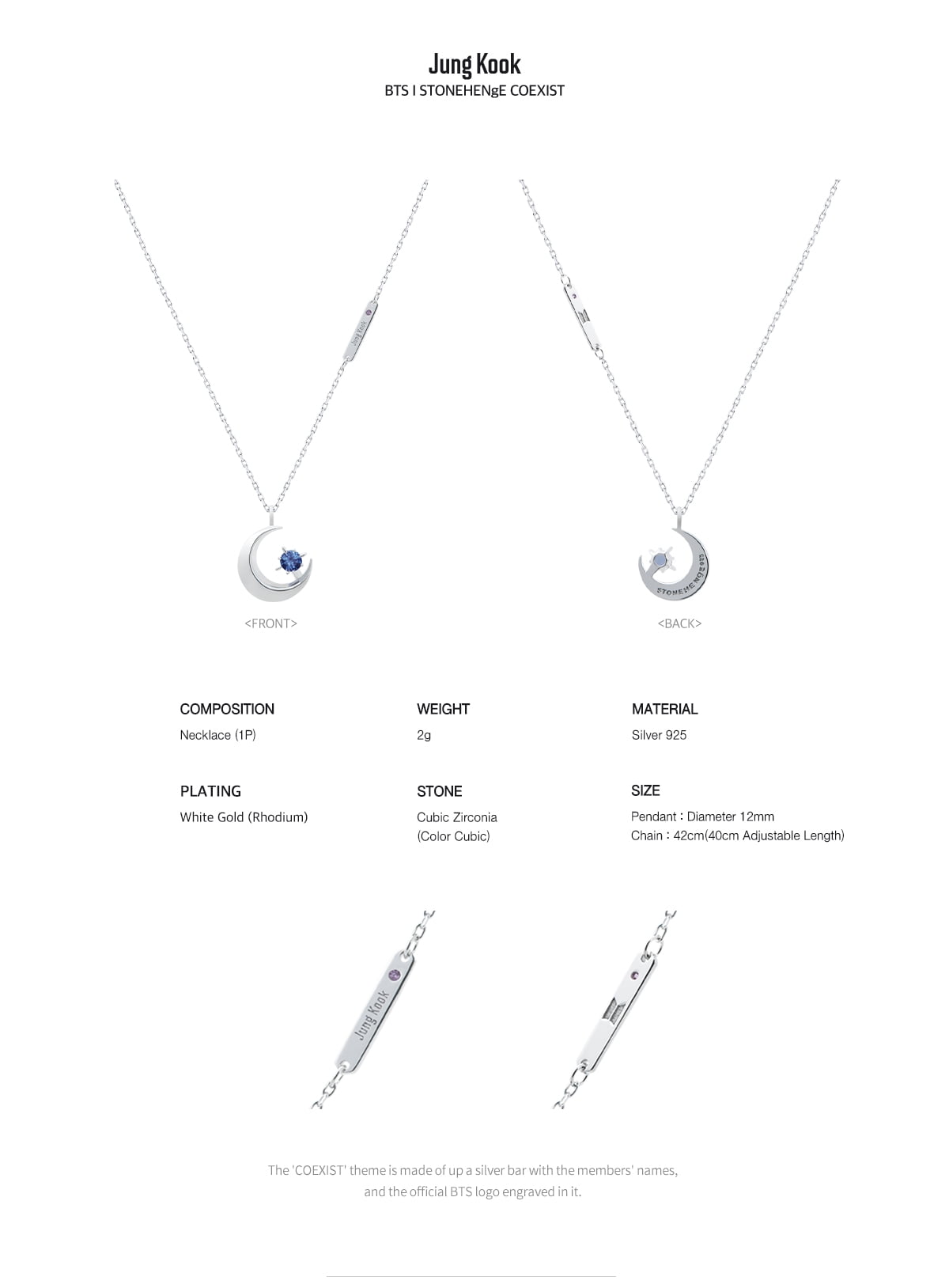 BTS | STONEHENgE Moment of Light Jewelry Necklace COEXIST Jung Kook