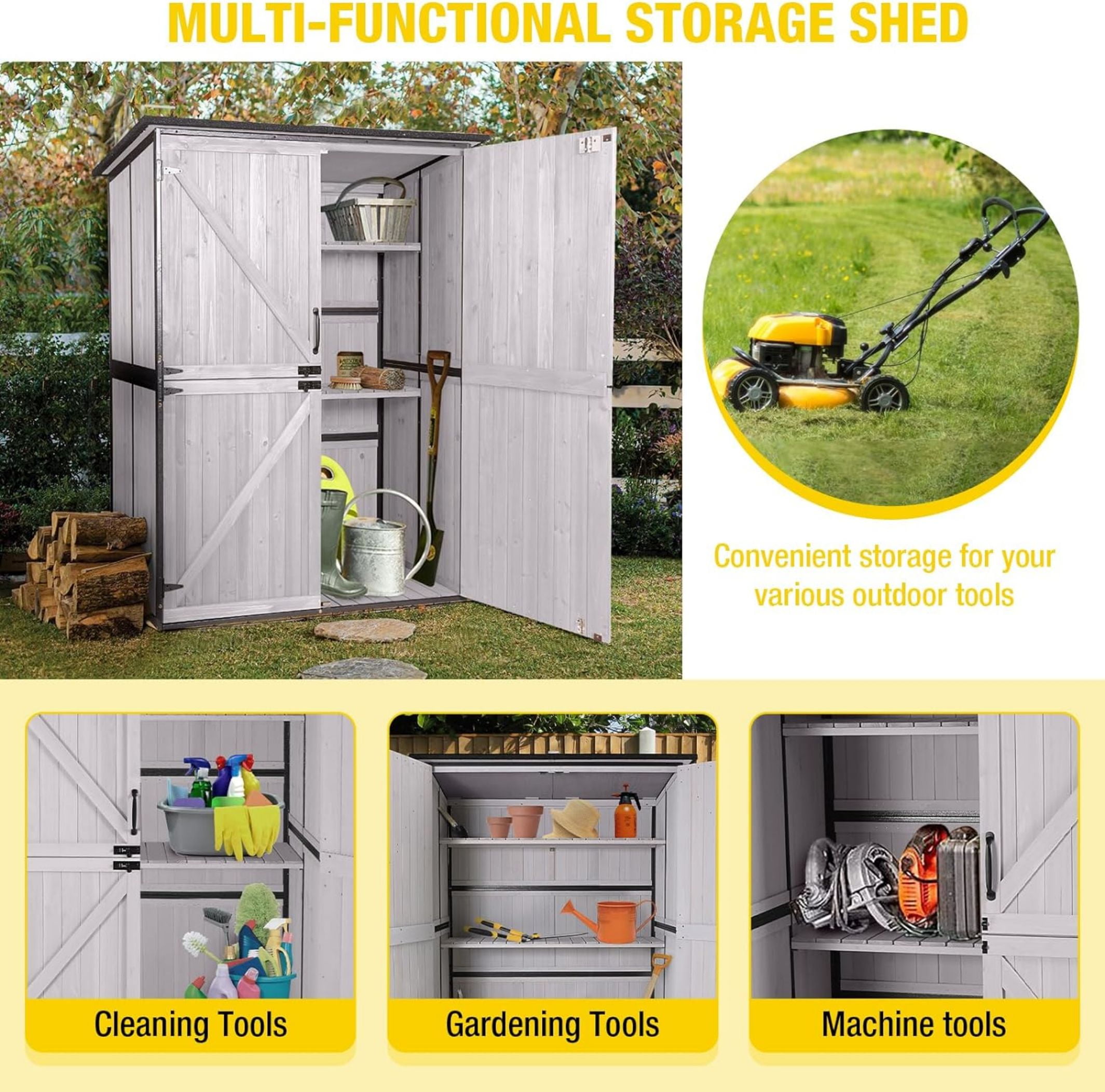 AIVITUVIN Outdoor Storage Shed Metal Frame Tool Garden Shed with Floor and Lockable Door for Patio Backyard Lawn