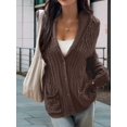 thumbnail image 3 of Women'S Oversized Chunky Knit Cardigan Fashion Long Sleeve Front Open Sweater Fall Winter Outerwear Brown L, 3 of 5