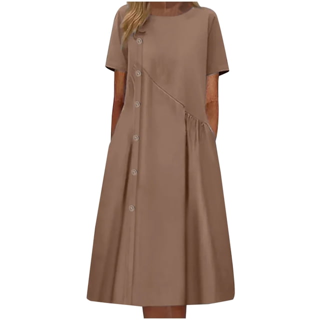 Birdeem Robe Décontractée Mode Femme Printemps Été Manches Courtes Col Rond Longueur Genou