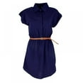 thumbnail image 3 of Women Summer Cotton Shirt Dress Ladies A-Line Casual OL Dress Dress with Belt, 3 of 4